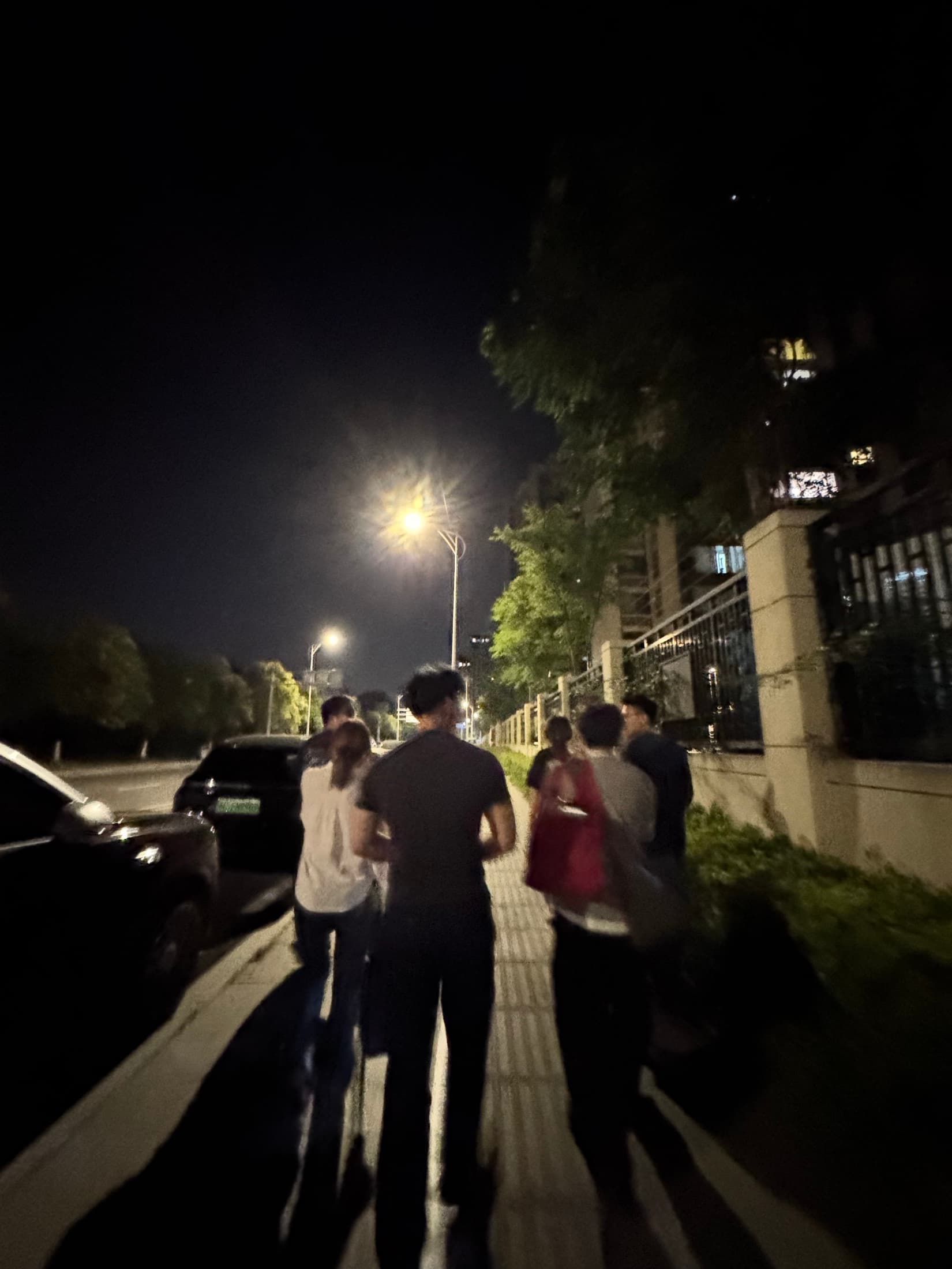 Friends walking together at night after making plans to go hiking next time